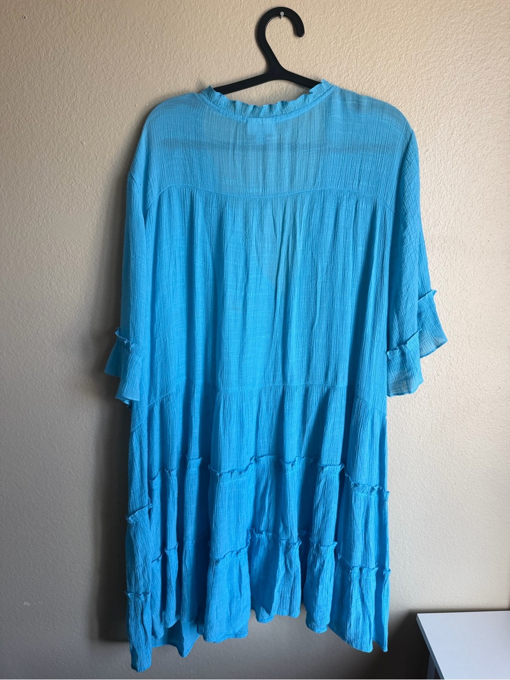 Avenue Turquoise Button-Front Ruffle Sleeve Tunic - Picture 2 of 3